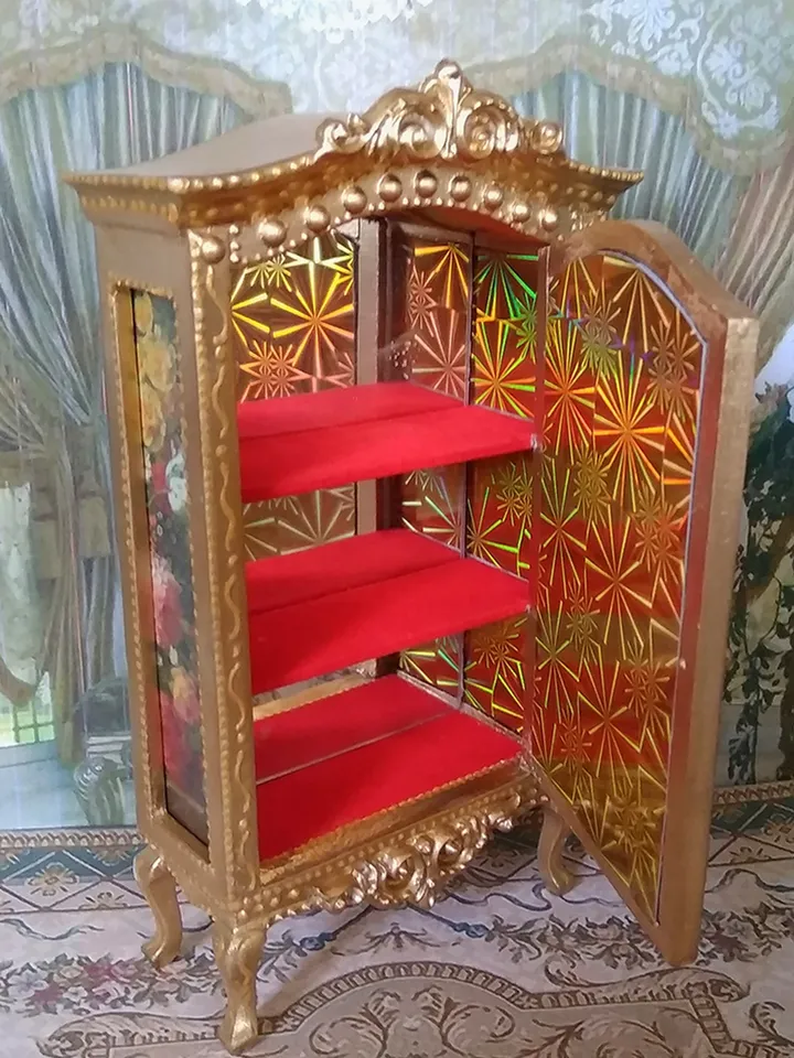 Golden Victorian Dollhouse Wardrobe. Doll Furniture. 1:12. Handmade.
