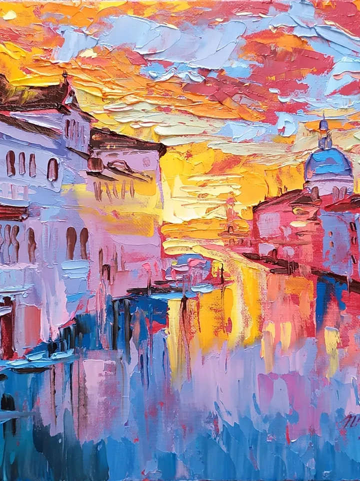 Venice painting Italy Original art Grand Canal wall art Italian artwork square art 12 by 12 by Natalia Plotnikova