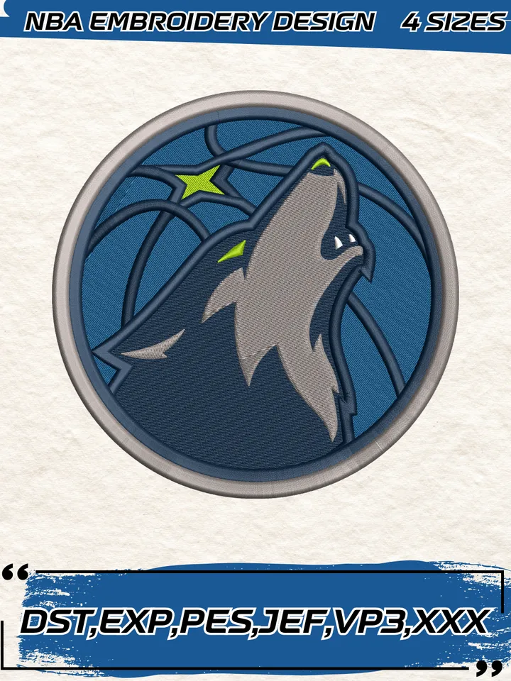 Minnesota Timberwolves Logo Embroidery Designs,NBA Logo Embroidery Files, Machine Embroidery Design File, 4 Sizes,Digital Download