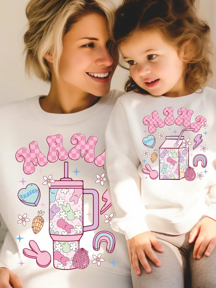 Mama Mini Matching Easter png, Easter Day Png ,Retro Easter Peeps, Mama Mini Easter Png, Matching Easter Shirts, Stanly Milk Bottle Bougie
