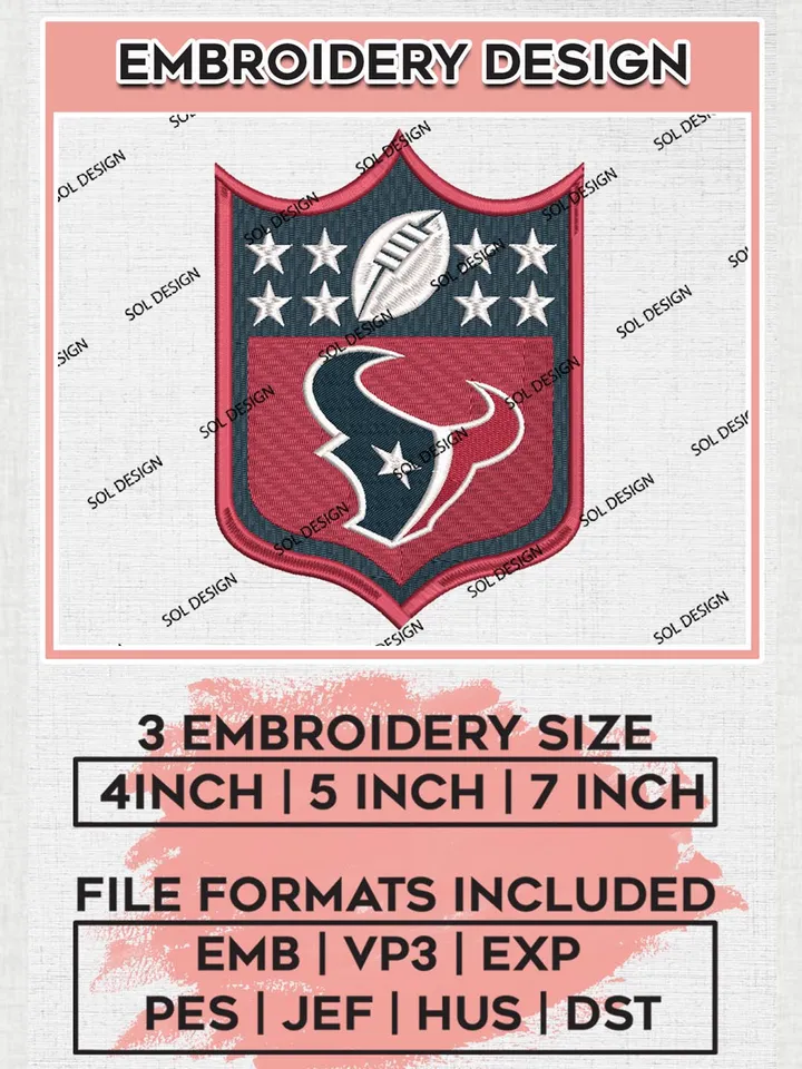 Houston Texans Embroidery Designs, NFL Texans, NFL Embroidery Designs, NFL Houston Texans Machine Embroidery Design, Digital Download
