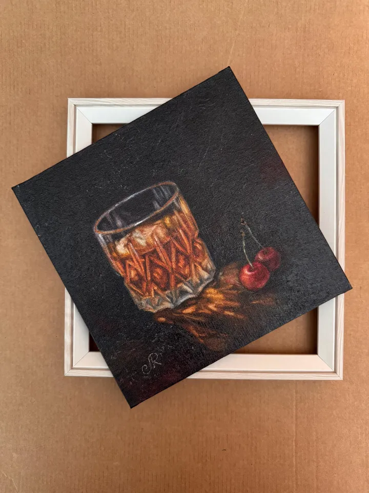 Whiskey Oil Painting Glass of Whiskey Art Cocktail Original Painting Drinks Wall Art
