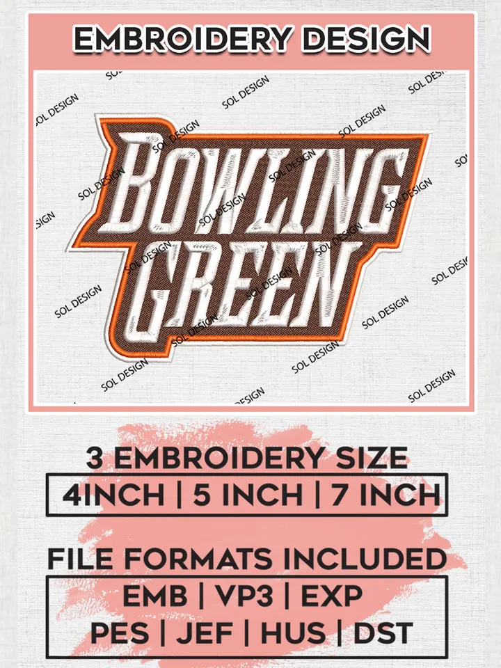 Bowling Green NCAA College Football Team Wordmark Logo embroidery designs, NCAA Bowling Green Falcons Logo Machine embroidery designs, NCAA Team Logo embroidery designs, NCAA Game Day Machine embroidery designs, Digital Download