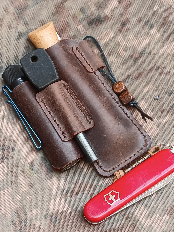Flashlight and Knife Leather EDC Organizer, Olight, Victorinox Sheath, Leather Pocket Knife cover, tactical pen, swiss, PDF Fast&Easy