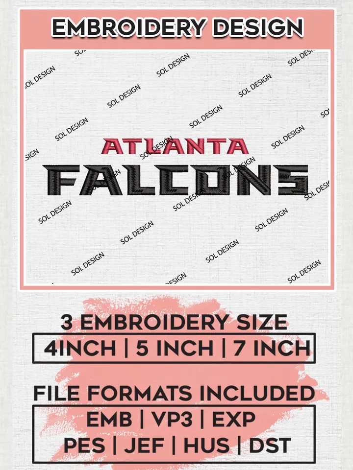 NFL Atlanta Falcons Wordmark Logo Embroidery Designs, NFL Falcons, NFL Embroidery Designs, NFL TAtlanta Falcons Machine Embroidery Design, Digital Download
