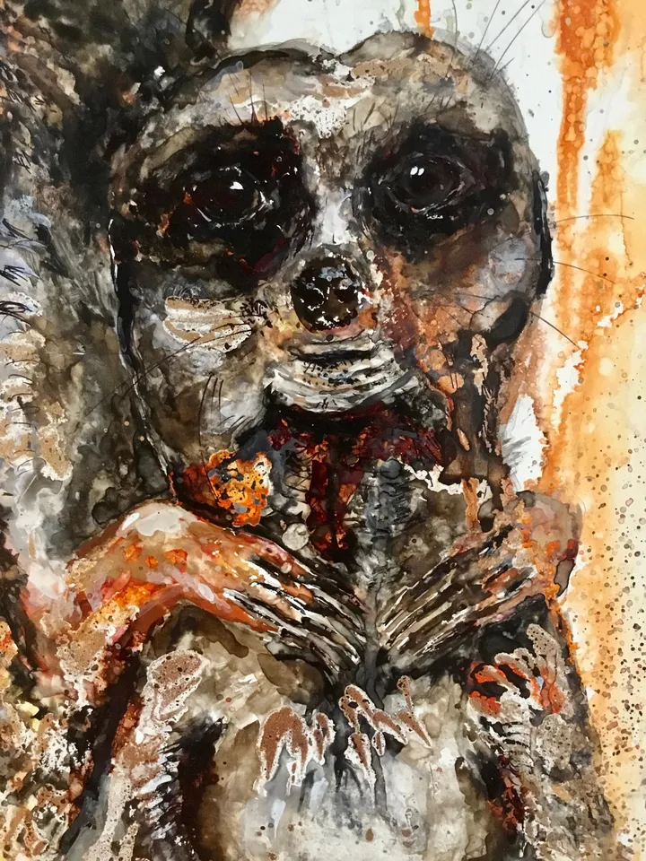 Couple of meerkats,original mix media painting on yupo paper,alcohol inks and watercolour painting,wall decoration,unique gift.