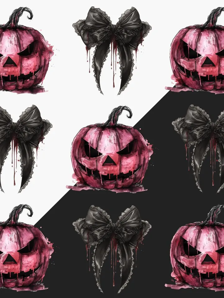 Halloween Horror tshirt design PNG sublimation, Spooky Season png, Gothic png, Coquette Bow Halloween png clipart, Horror pumpkin png