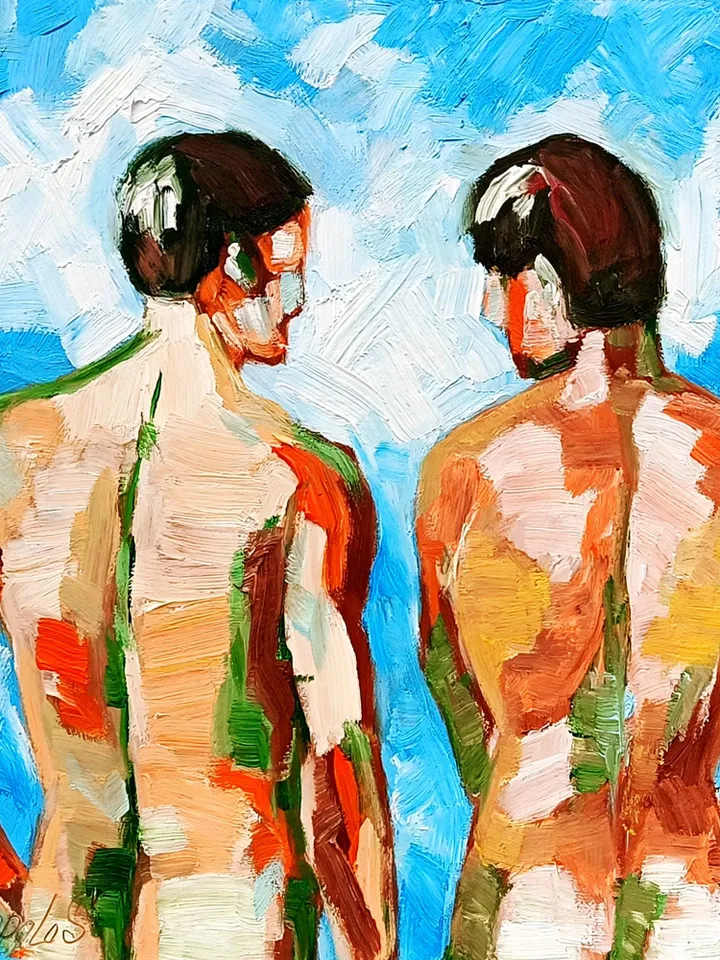 Two Male Bodies Impasto Oil Painting Gay Original Art Men's Friendship Artwork Gifts by ArtProkopaloSv