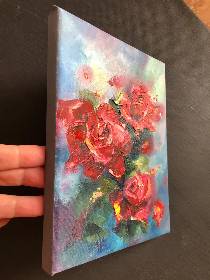 Roses Original Painting Red Floral Wall Art Roses Painting Flowers Still life