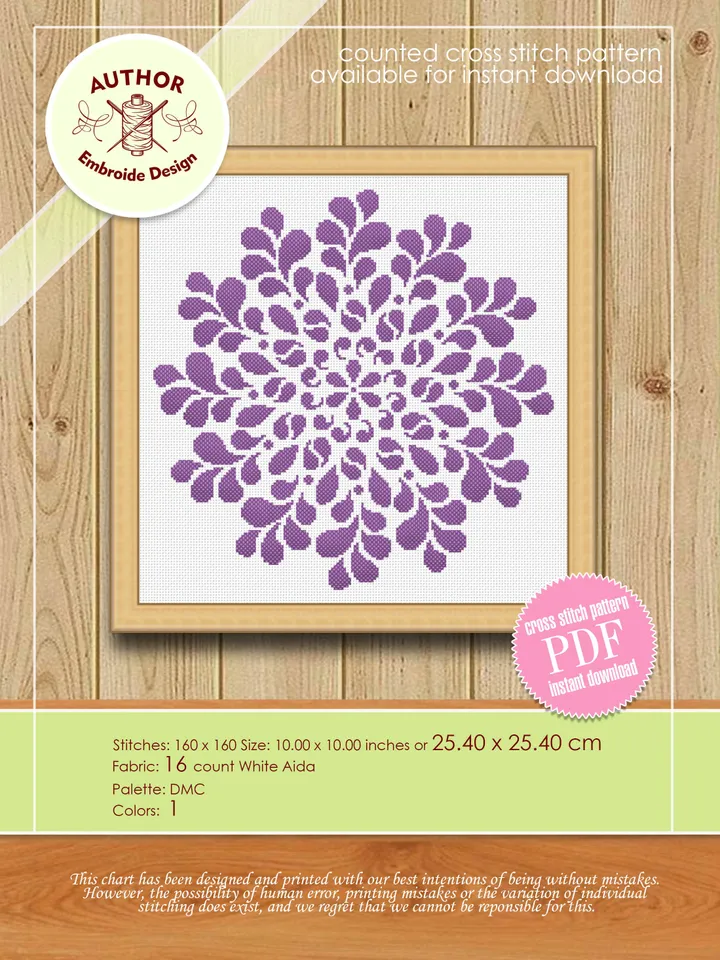 Easy mandala cross stitch pattern download PDF Monochrome cross stitch, Floral ornament embroidery, Mandala flower cross stitch chart #M38