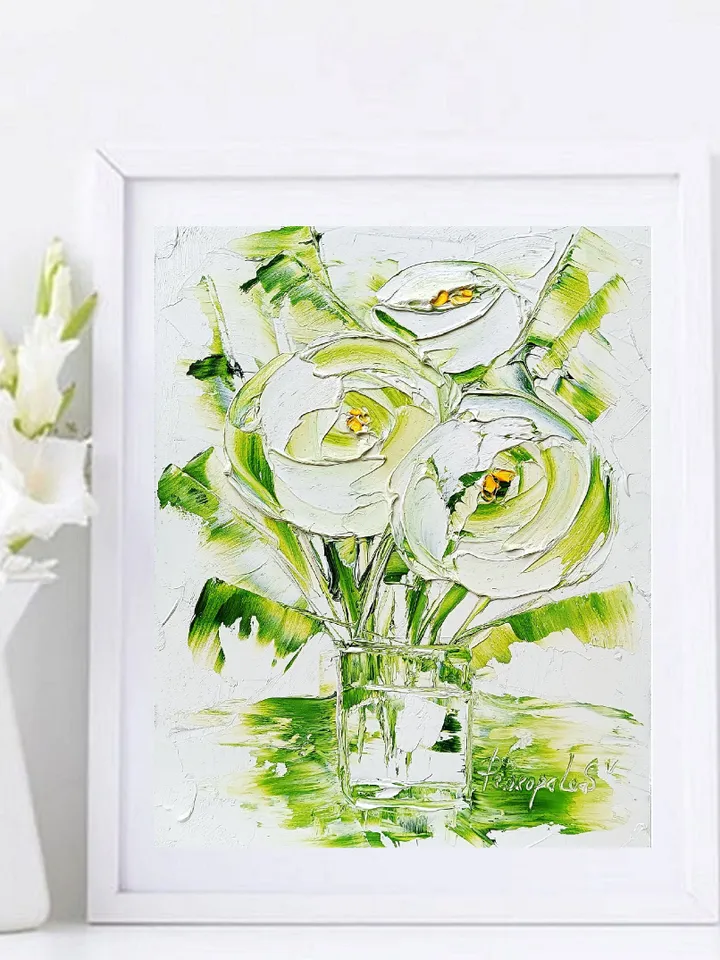 Peony Painting Floral Original Art 10x8 Small Impasto Oil Painting Symphony of Petals Peonies