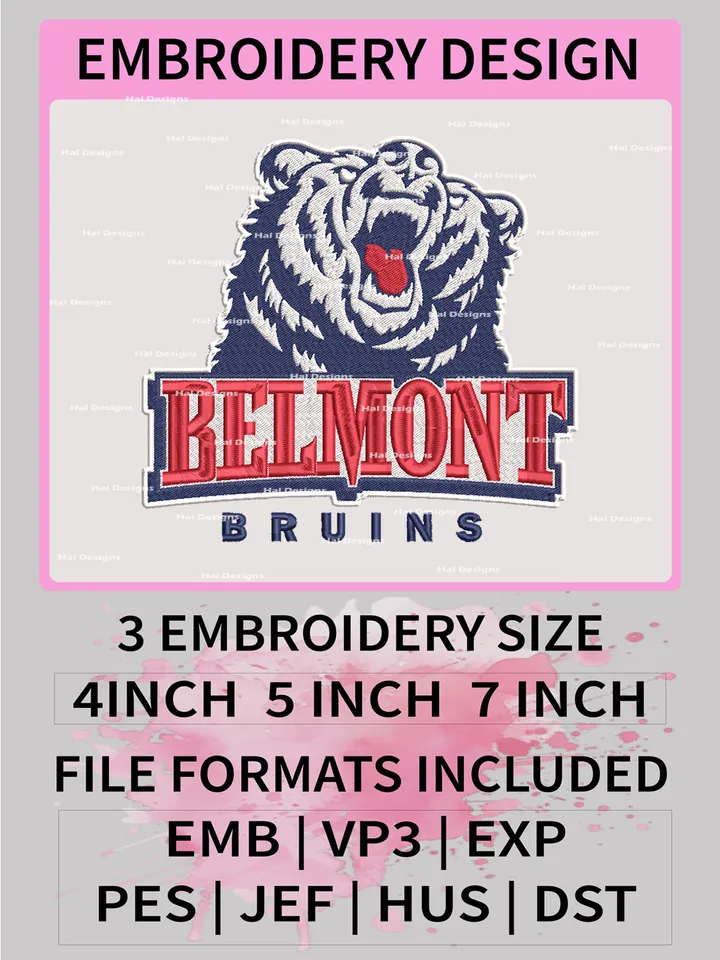 NCAA Belmont Bruins Embroidery File, 3 Sizes, 6 Formats, NCAA Machine Embroidery Design, NCAA Logo, NCAA Teams