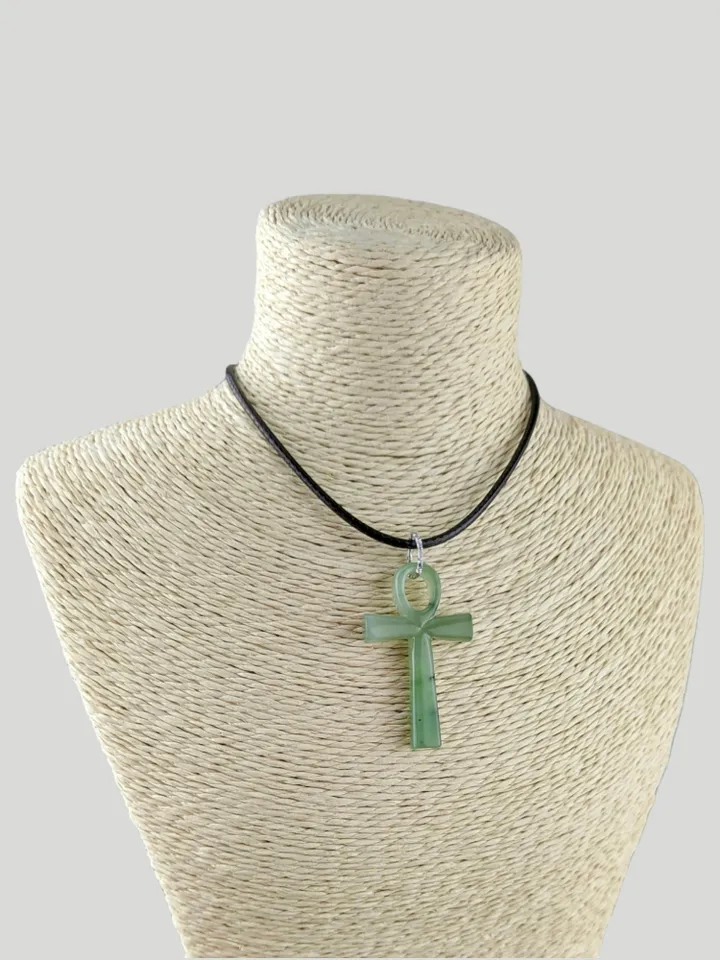 Green jade Ankh Egyptian cross pendant spiritual jewelry key to eternal life.
