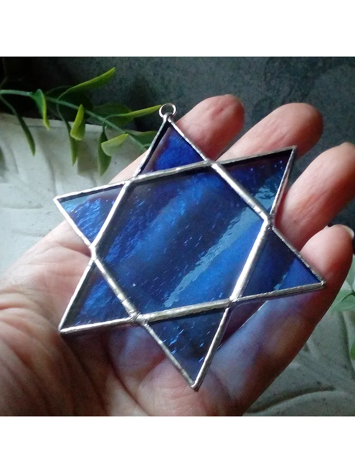 Star of David, Hanukkah, jewish star, Blue snowflake suncatcher, new year tree toy, seals of Solomon, star car hanger