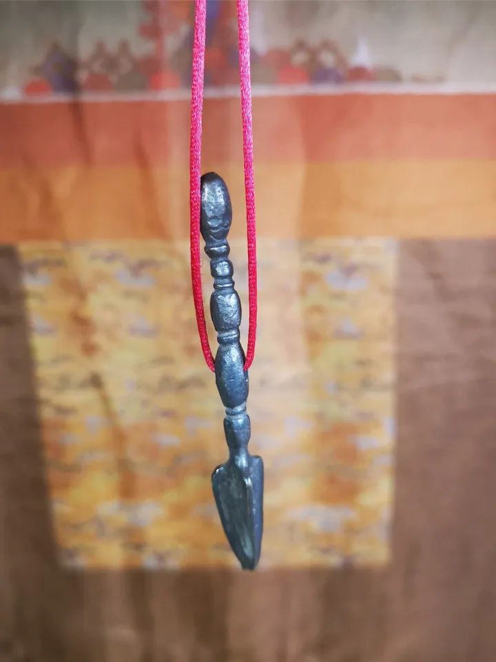 Gandhanra Antique Tibetan Amulet ,Kila(Dorje Phurba) , Trantic Buddhism Ritual Implement Pendant,Made of Brass,2.87"