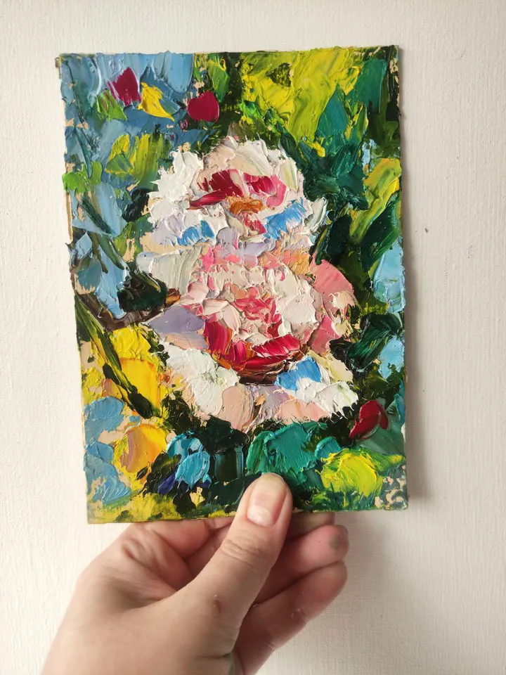 Rose Floral Art Original Rose Art Oil Artwork Bouquet Peony Wall Art