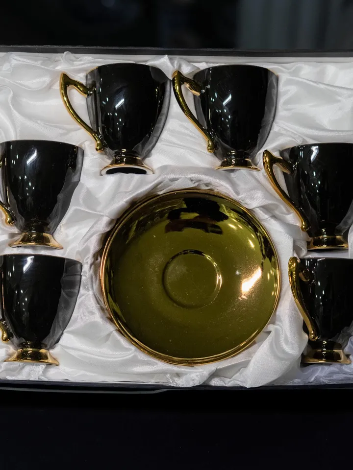 Black And Gold Porcelain Tea Cups and Saucers | Tea Cups Saucers Set | Porcelain Set | Elegant Teaware | Gift For Tea Lovers, Gift For Her