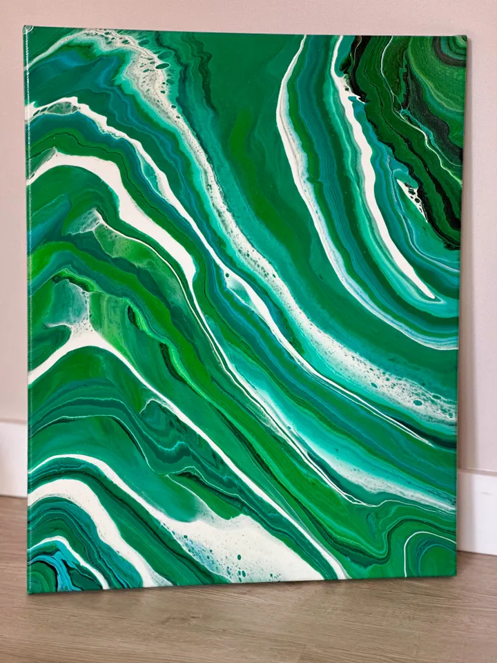 "Green Fields" original abstract painting, fluid acrylic, abstract modern art