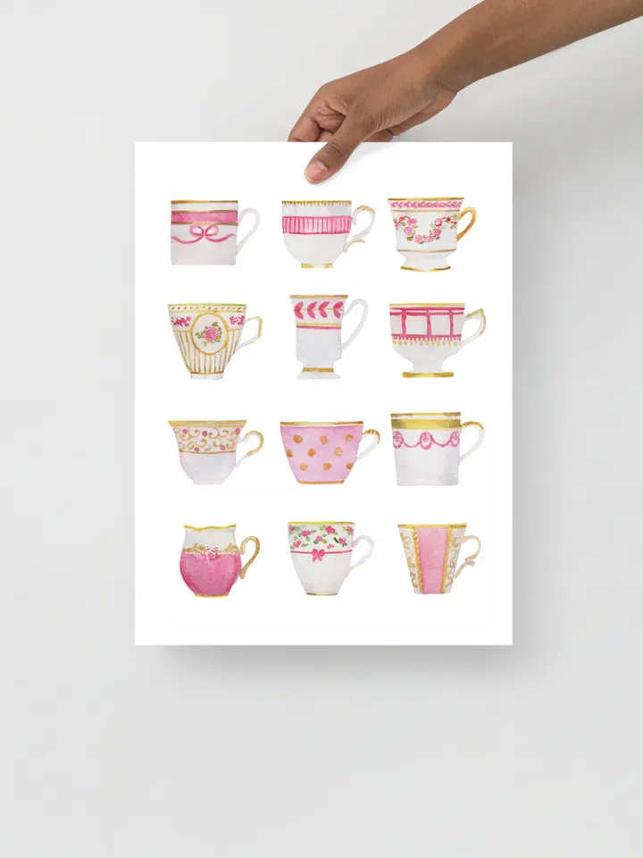 Pink Tea Cups Print, Watercolor Painting, Tea Art, Gift For Tea Lovers, Kitchen Art, Vintage Tea Cup Art, Tea Watercolor, Tea Gift, Cup Art