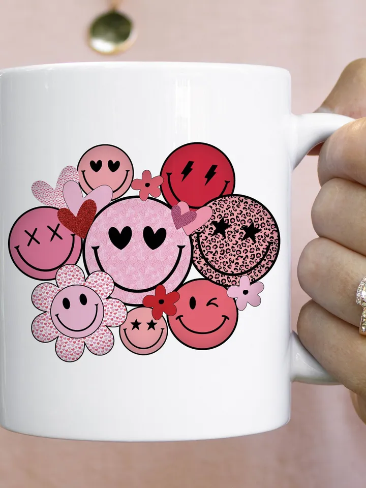 Valentines Smiley Faces PNG Sublimation Design | Valentines Day Love Smile Cowboy Hearts Roses Digital Download Tshirt Design