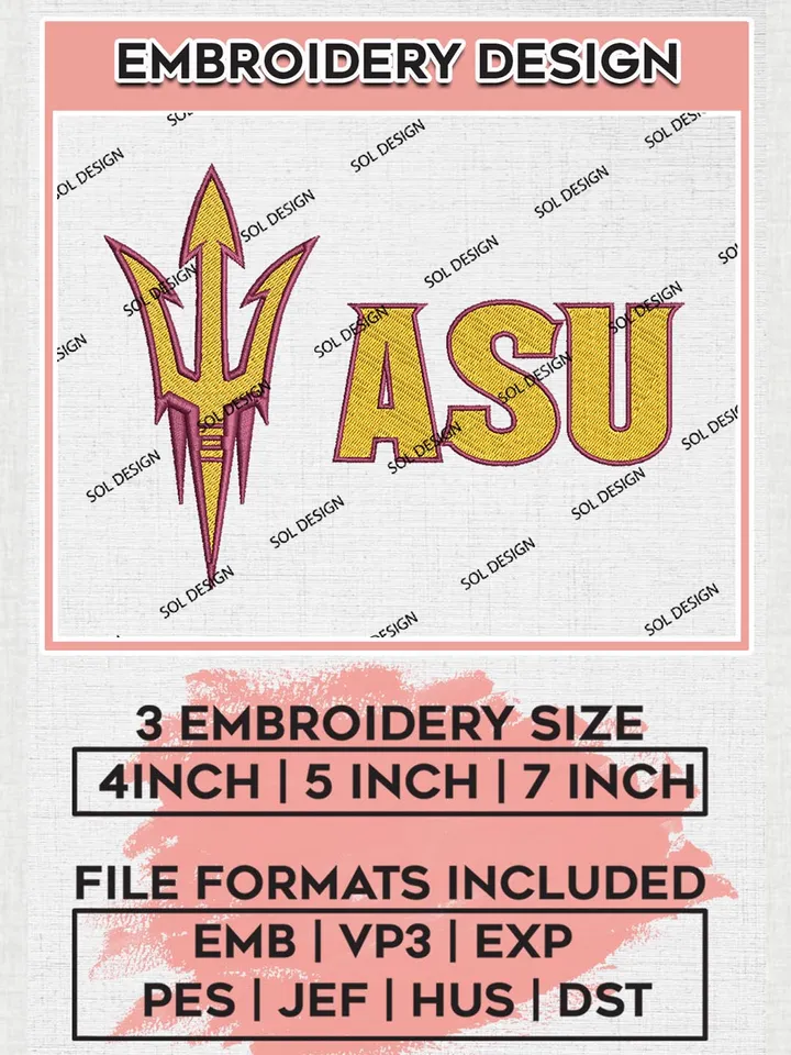 NCAA Arizona State Sun Devils Logo Machine Embroidery Design, NCAA ASU Devils Embroidery Design Design files, NCAA Team Embroidery Designs, NCAA Machine Embroidery Designs, Digital Download