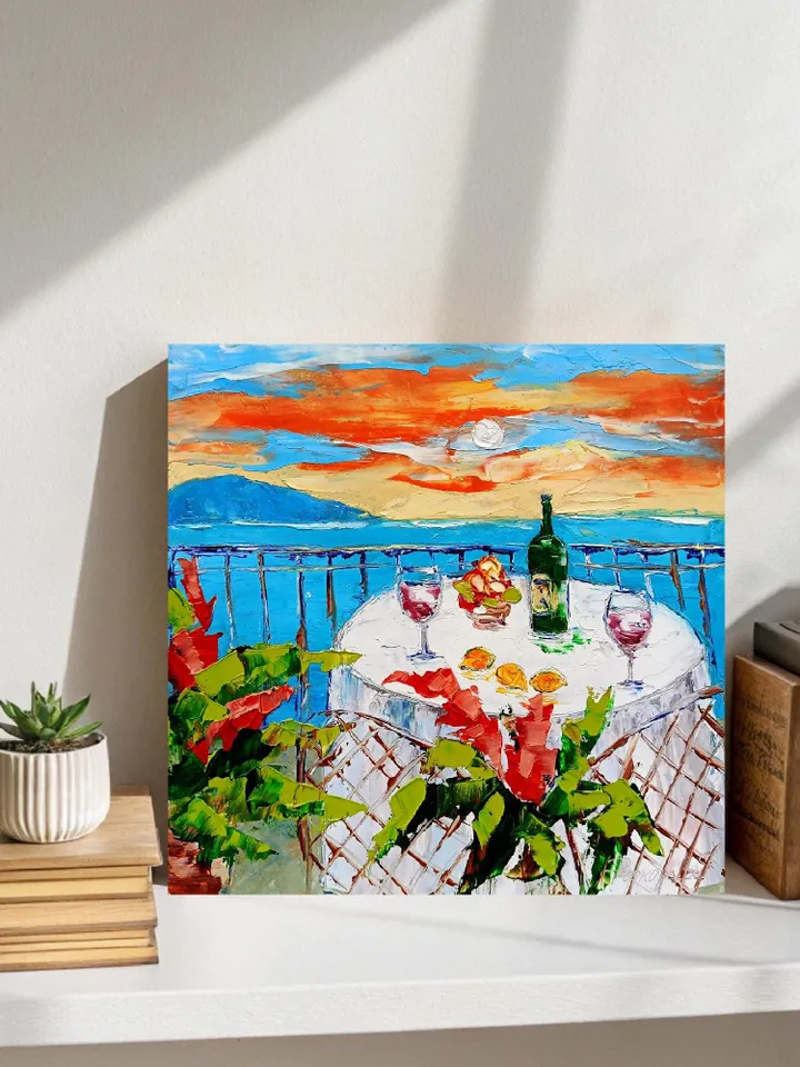 Sorrento Amalfi Coast oil painting italian Sea Original Painting Modern Art Sunset Seascape  Sorrento itali Wall Art by ArtProkopaloSv