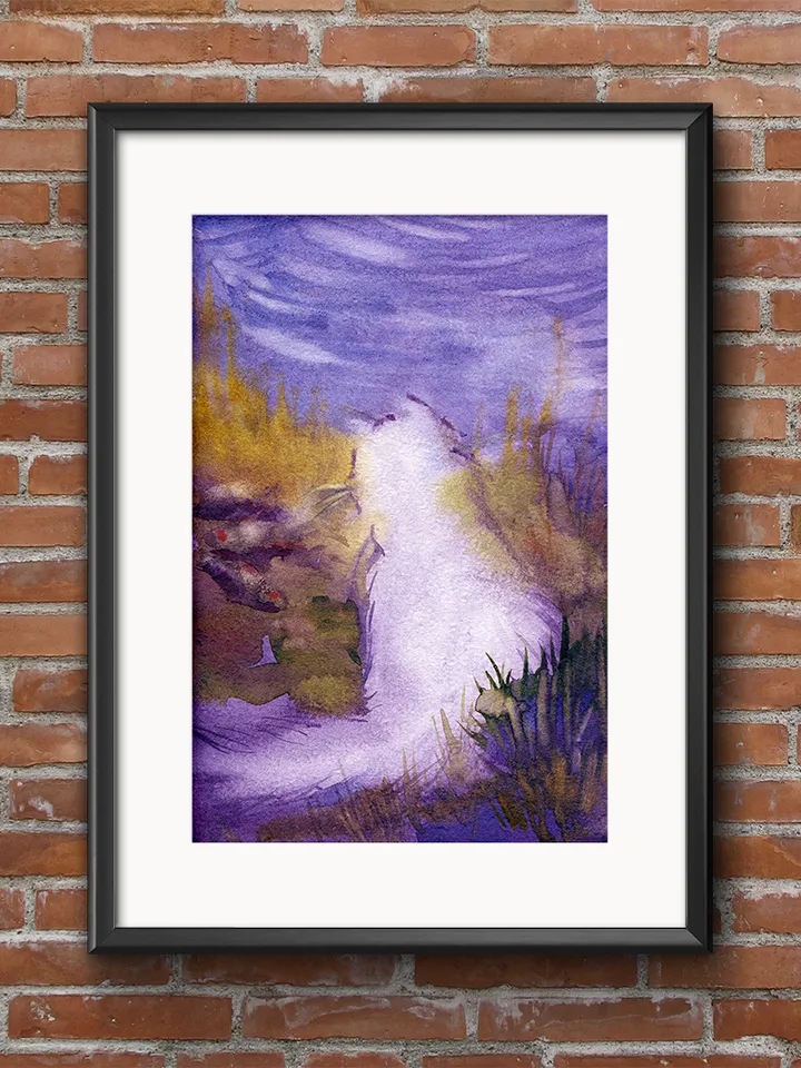White cat by the pond, Watercolor digital file JPEG in 3 colors, Art print from the original painting