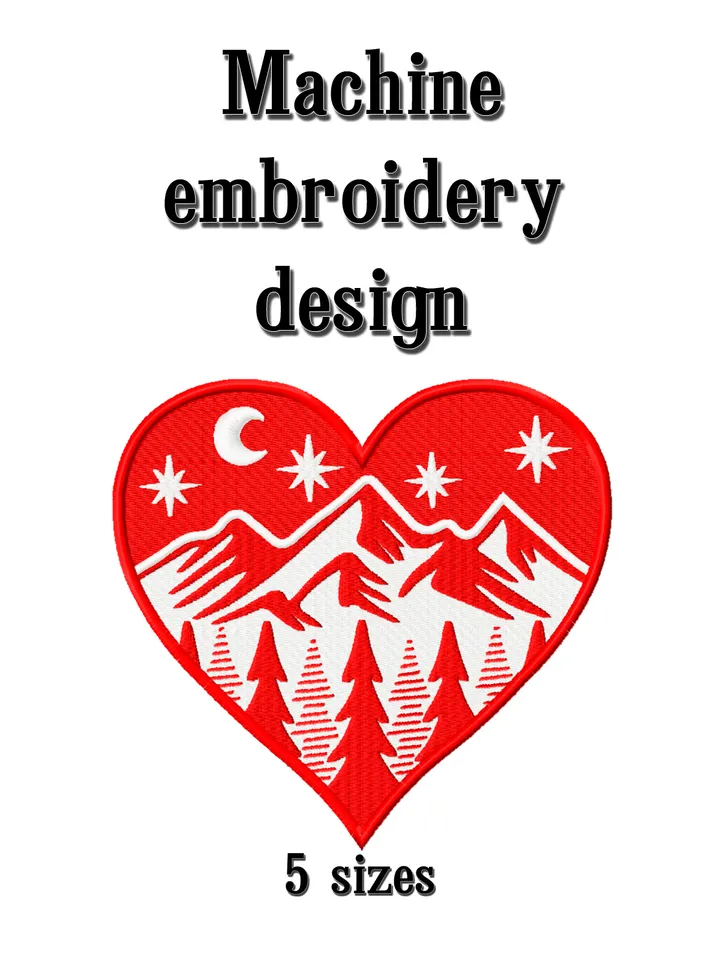 Starry sky embroidery design in heart. Embroidery designs trendy. Instant download.