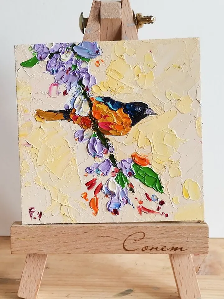 Baltimore Oriole Painting 油畫原作 Oil Bird 手工油 Original Art 掛畫 Animal by Verafe