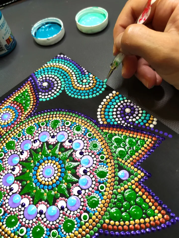 Sea Turtle Dot Art Original Painting Acrylic Dotted Art 20 by 20 cm / 8 by 8 ''
