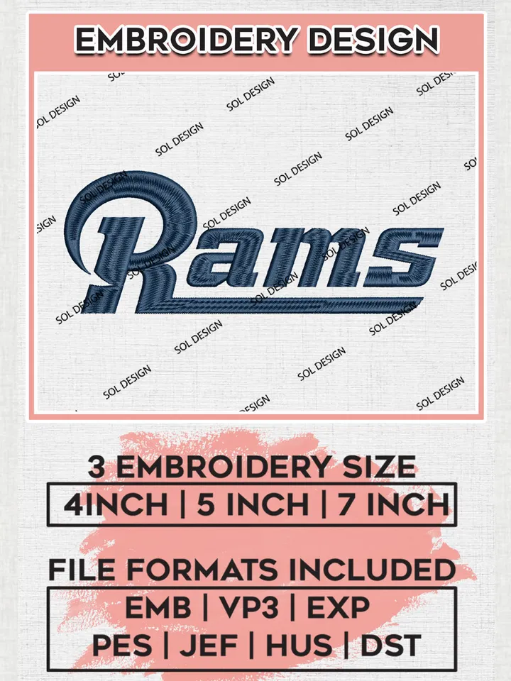 NFL Los Angeles Rams Wordmark Logo Embroidery Designs, NFL Rams, NFL Embroidery Designs, NFL Los Angeles Rams Machine Embroidery Design, Digital Download