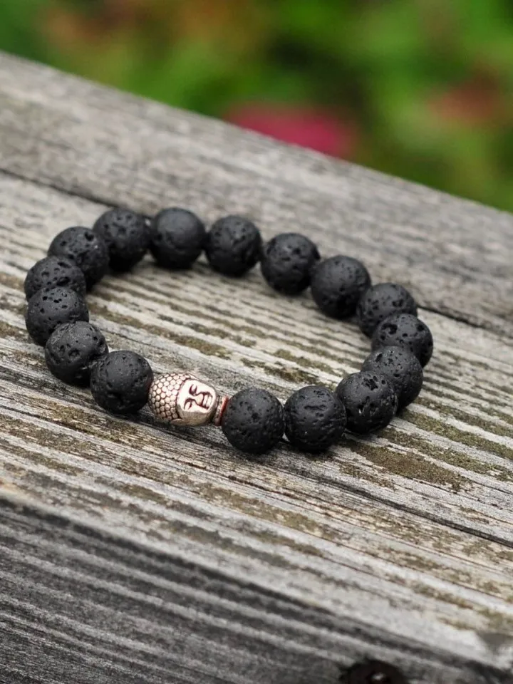 LAVA Bead Bracelet | Essential Oil Diffuser Bracelet Stretch Aromatherapy Jewelry | Gift for her | Buddha Bracelet | Black Gemstone Jewerly