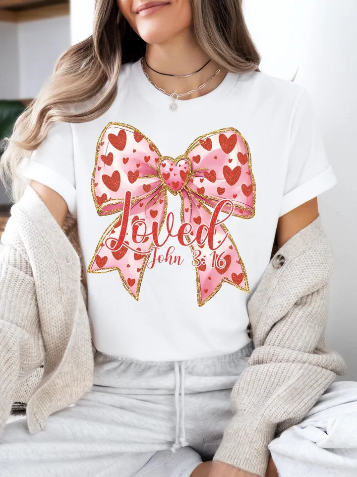 Christian Valentines Png, Loved John 3:16 Png, Retro Valentine Png, Valentines Day Png, Bible Verse Png, XOXO Png, Checkered Varsity Png