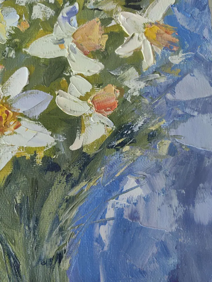Narcissus Original Oil Panting Bouquet Of White Daffodils Wall Art