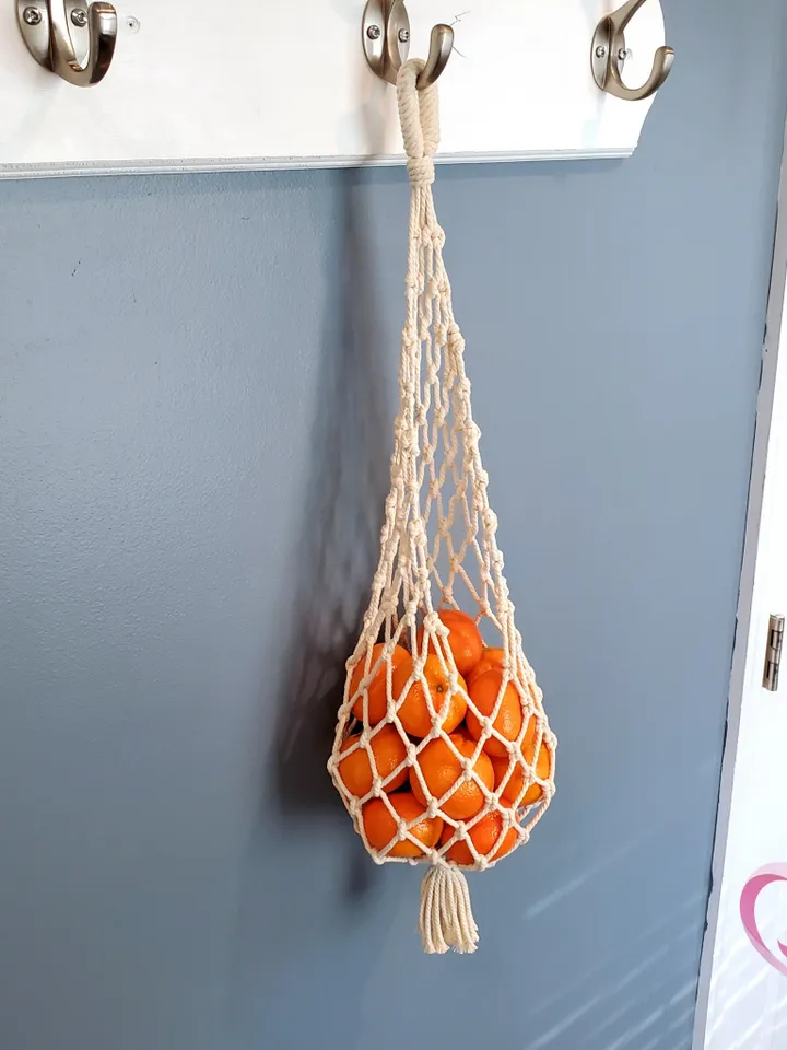 Storage Net For Small Fruit Macrame Produce Bag For Mandarin Oranges Hanging Fruit Basket Kitchen Storage Solution Kitchen Organization