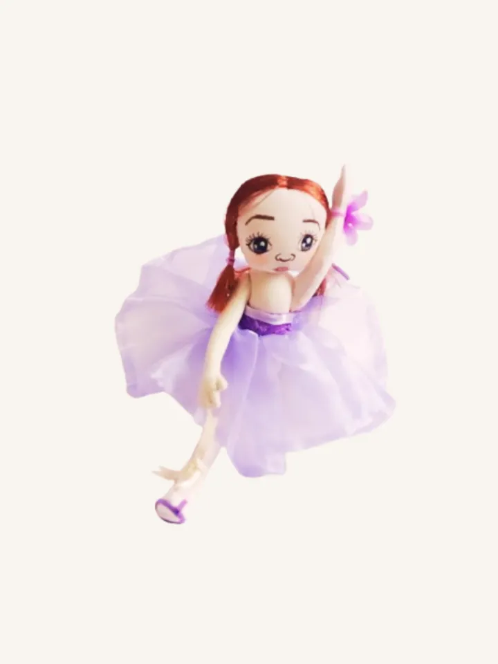 Handmade Textile Ballerina Doll – Purple Chiffon Dress, Moveable Arms & Legs-10.2 in