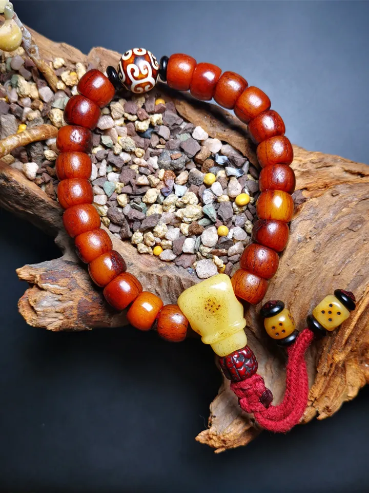 Gandhanra Handmade Tibetan Yak Bone Wrist Mala Bracelet,23 Prayer Beads Bracelet for Men