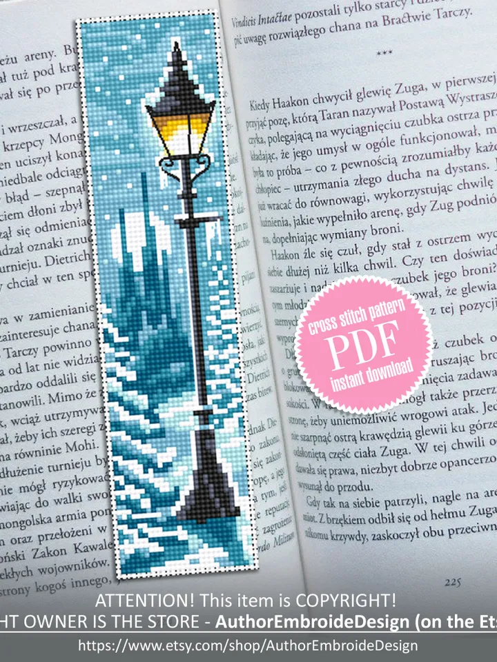 Winter bookmark cross stitch pattern PDF download Magic handmade bookmark digital PDF, Wizard world, Fairy Lamp post cross stitch #B146
