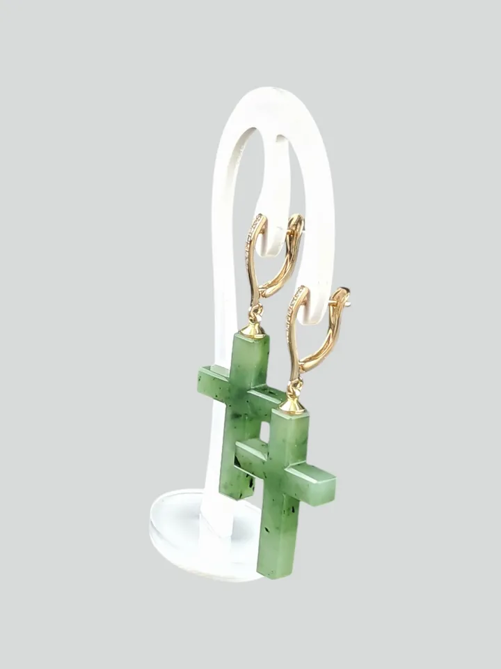 Cross earrings made of solid green jade.