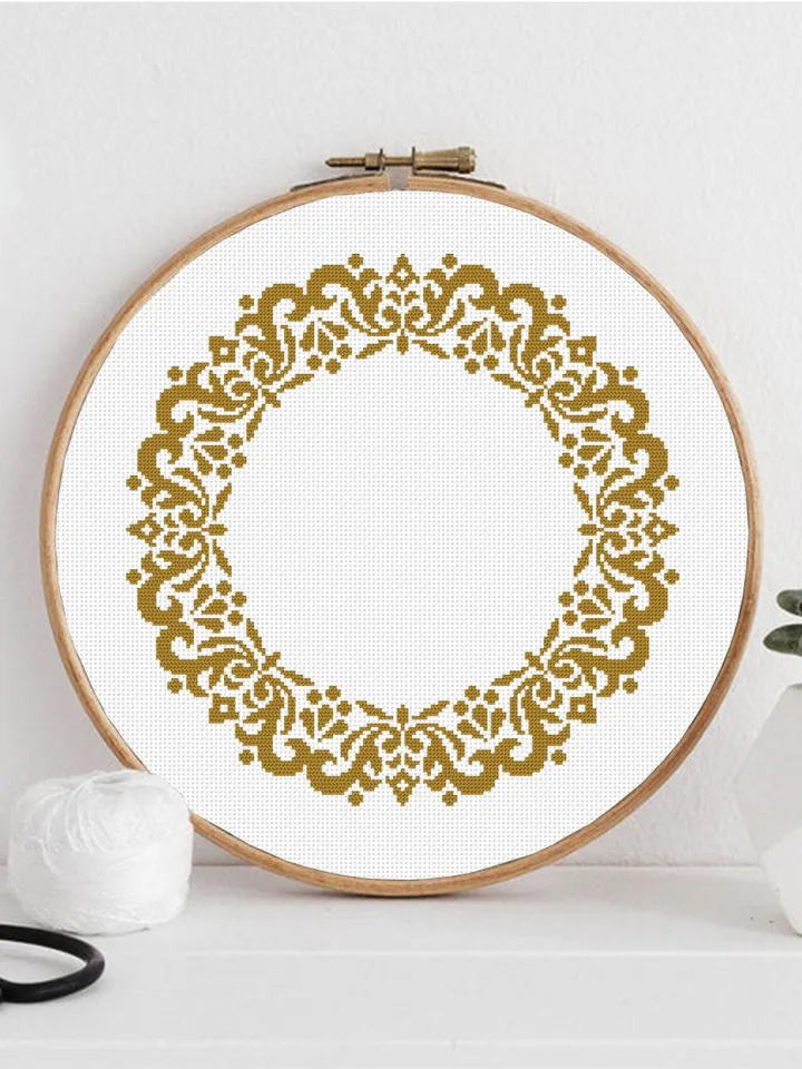 Monogram mandala cross stitch pattern PDF download Round frame cross stitch chart, Mandala wreath pattern digital PDF for beginner #Y11