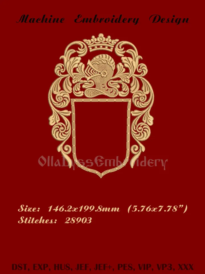 Baroque monogram frame embroidery design