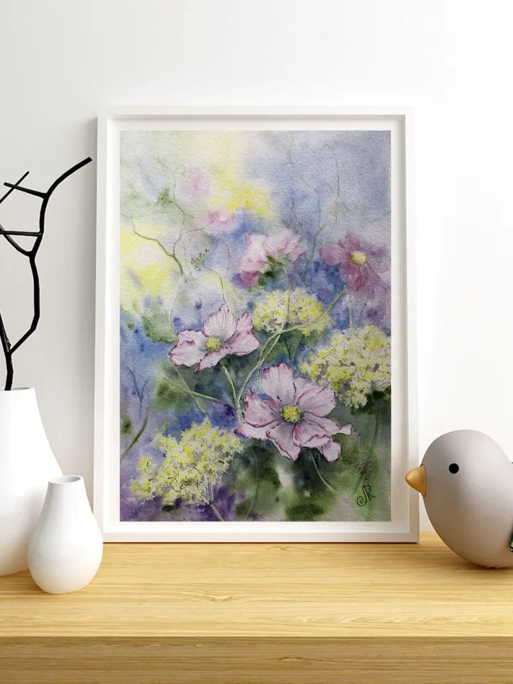 Flowers Original Painting Wildflowers Watercolor Floral Wall Art Meadow Painting