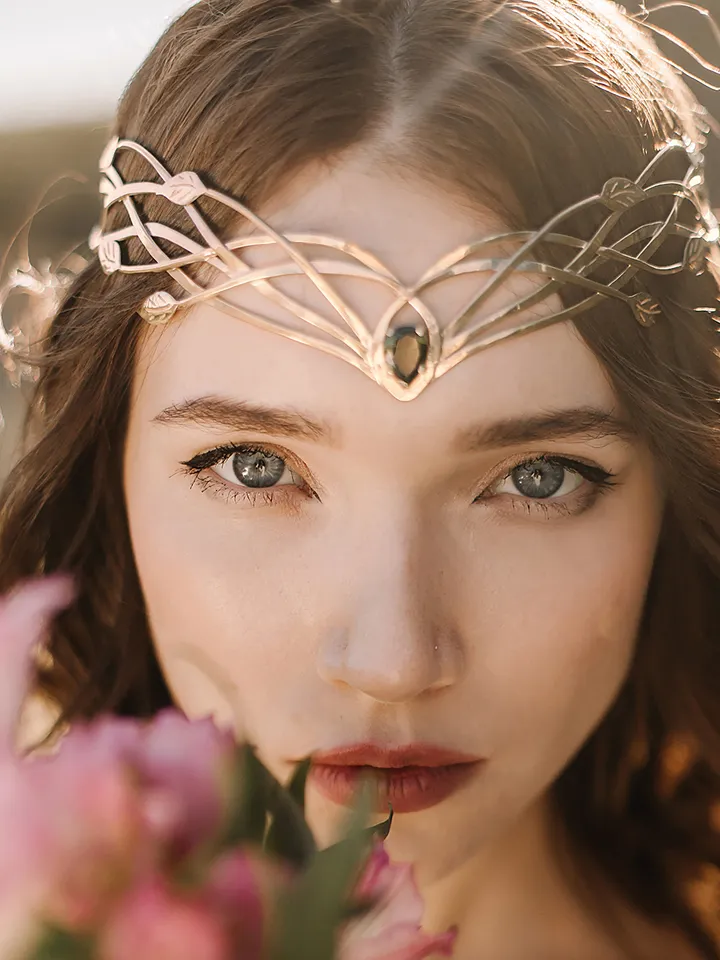 Tiara for wood nymph from branches and leaves Crown of Forest dryad Silver diadem, fantasy fairy elven Princess Palurien
