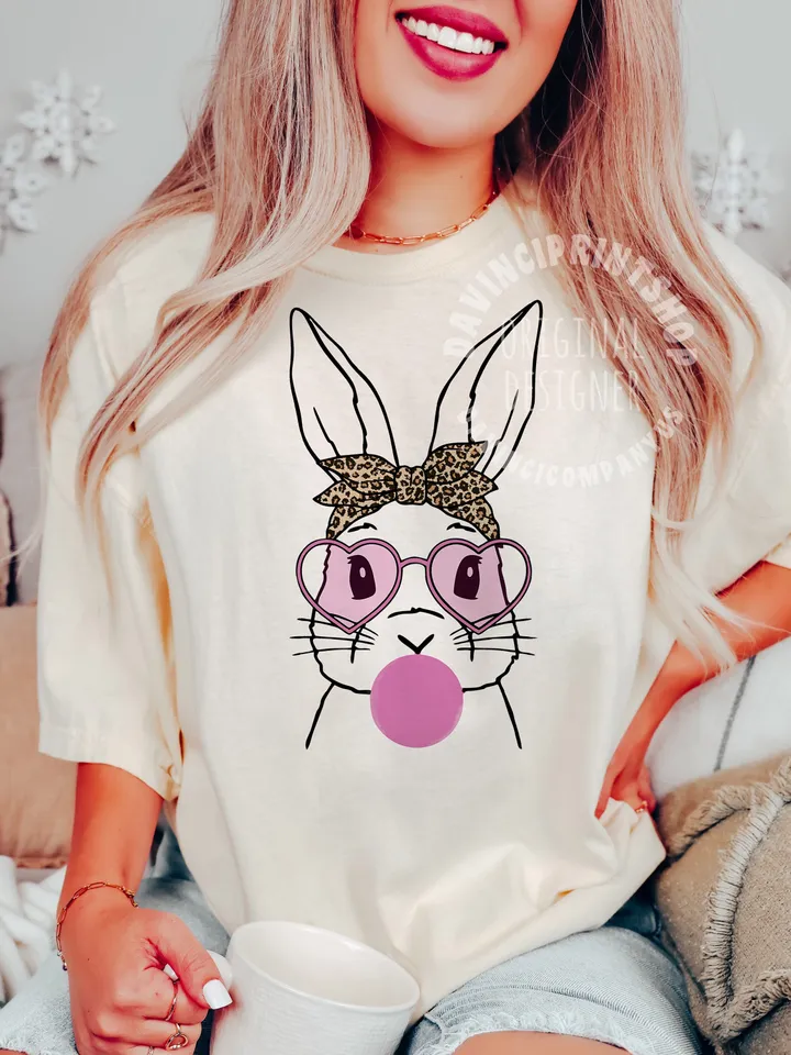 Cute Bunny With Bandana Glasses Bubblegum PNG, Rabbit Bandana Glasses PNG, Easter Rabbit Bandana, Funny Easter png, Easter png, Bunny png