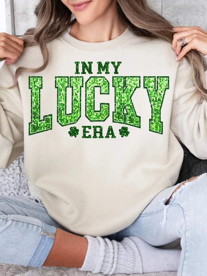 Faux Glitter In My Lucky Era png, St Patricks Day png, Shamrock Png, Clover Glitter Png, Retro St Patricks Shirt, trendy st patrick shirt