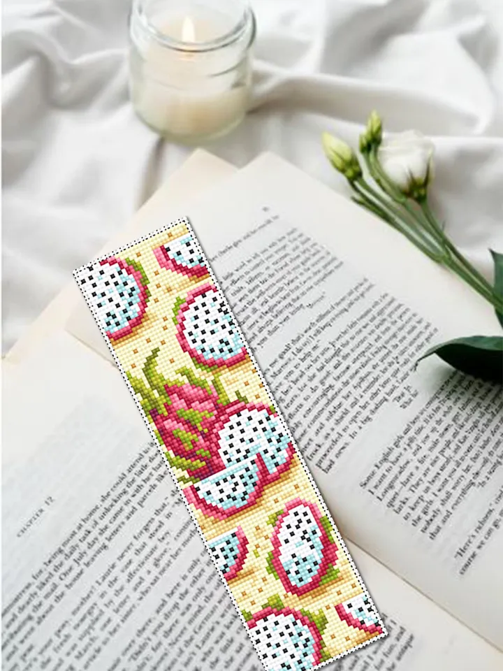 Dragon fruit bookmark cross stitch pattern download PDF Tropical fruit Pitaya cross stitch chart, Digital bookmark pattern, Fruit art #B156