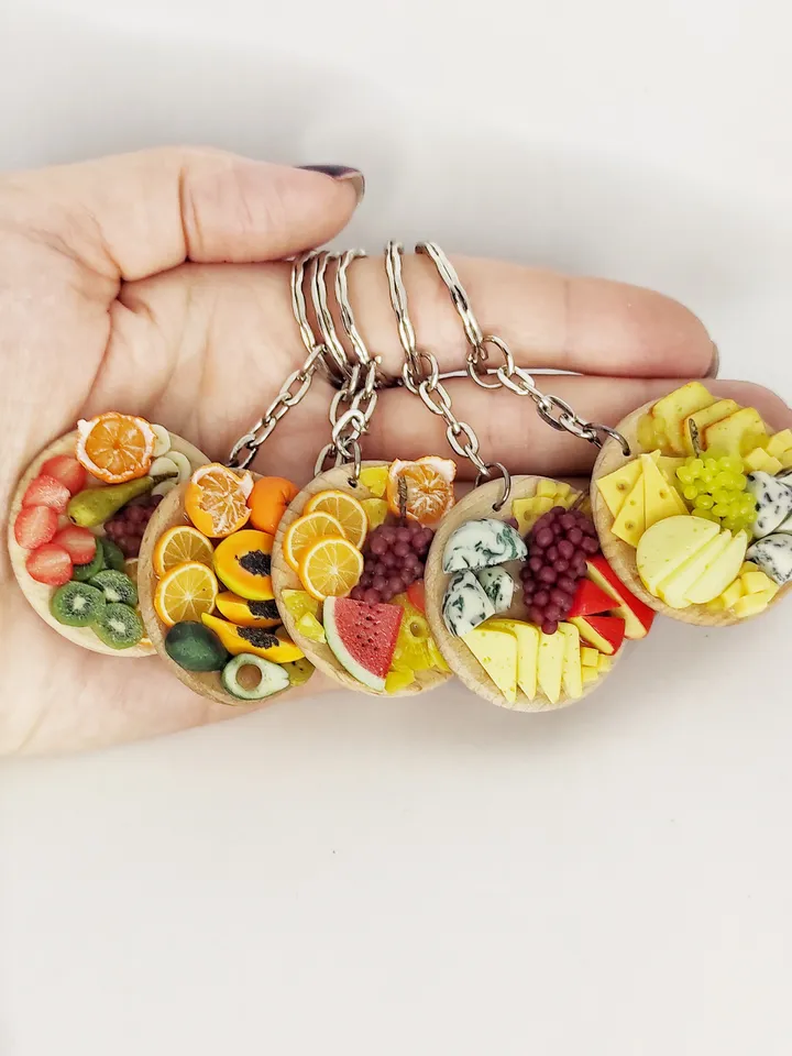 Keychain with decor, accessory with fruit decor, gift for him, gift for her, gift idea, exclusive keyrings with decor
