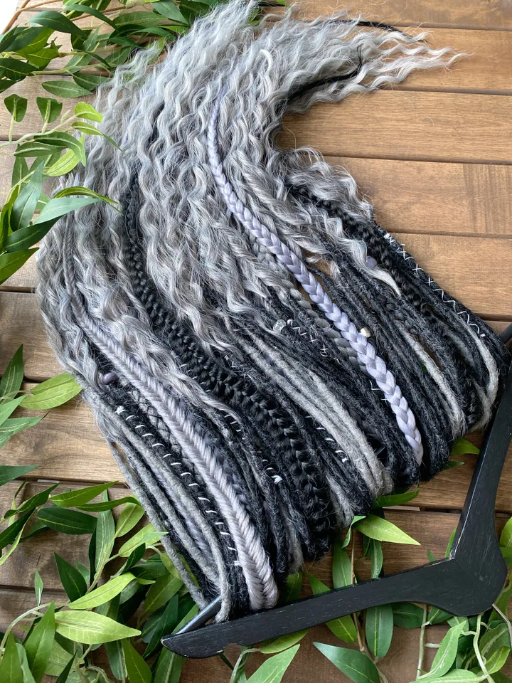 Black and gray synthetic crochet curly Double ended Dreads Ready to ship