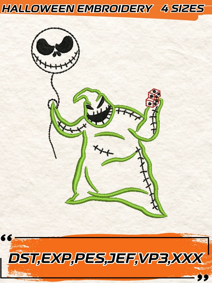 Boogieman Embroidery Design, Nightmare Skeleton Embroidery Design,Halloween Embroidery Design, 4 Sizes, Digital Download