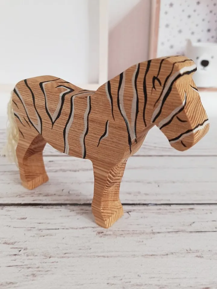 Wooden toy animals, safari animals zebra, Montessori baby toys, first toy